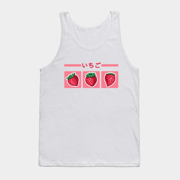 Cute strawberry design on pink background with the "strawberry" japanese kanji Tank Top by AnGo